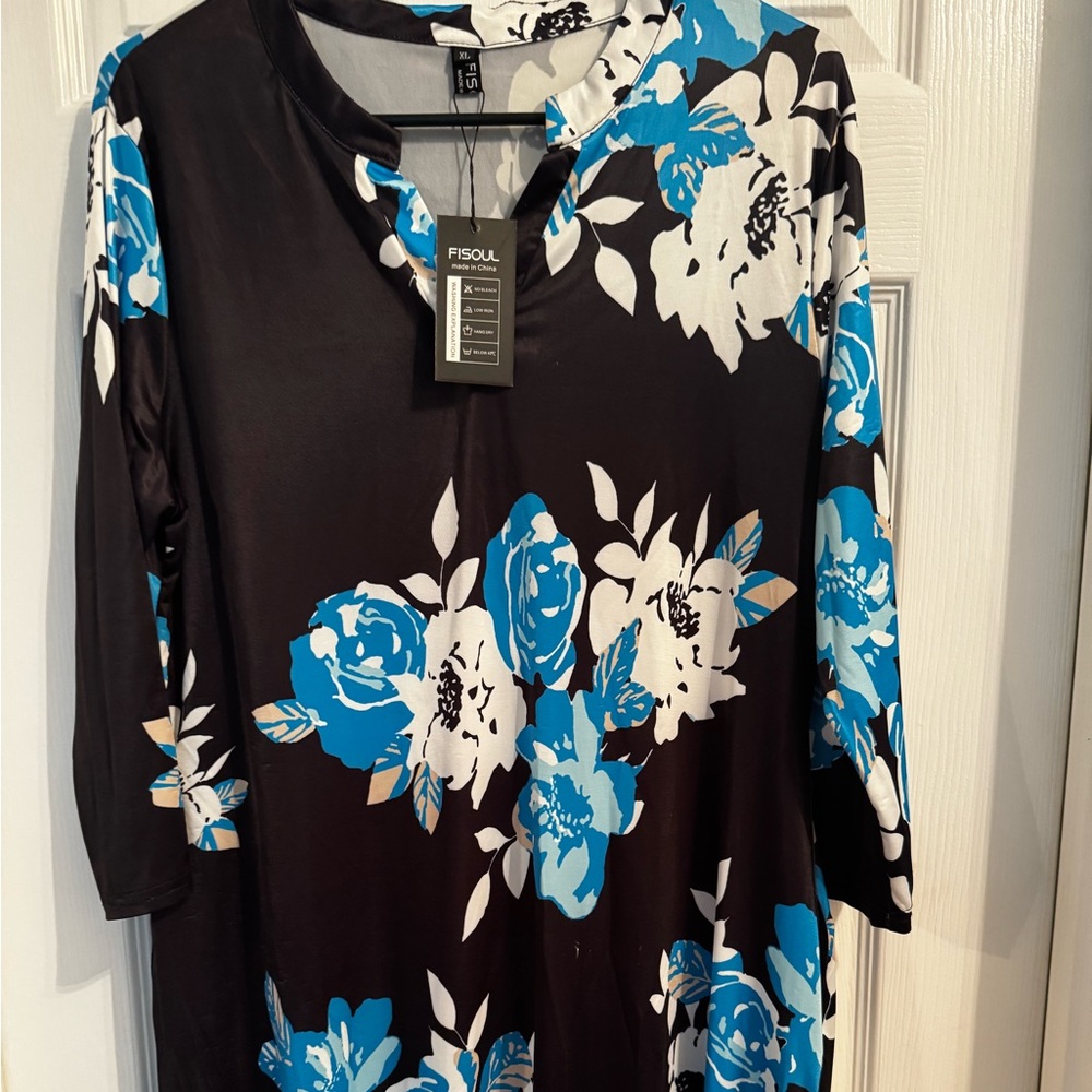 FISoul Blue and Black Patterned Dress